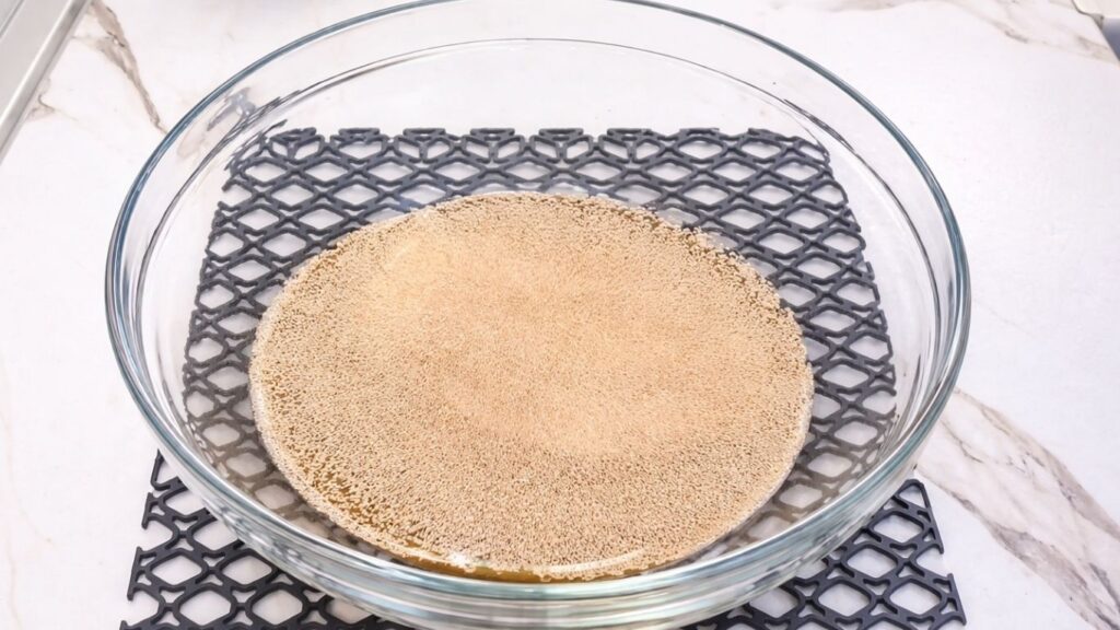 activated yeast in warm water with sugar for homemade dinner rolls
