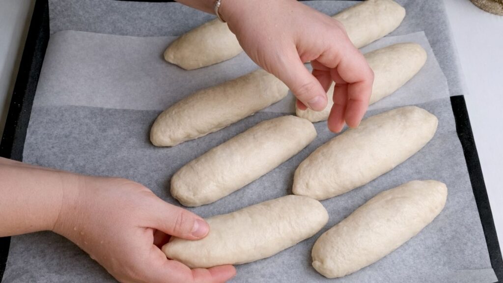 Shaped mini baguettes ready for baking