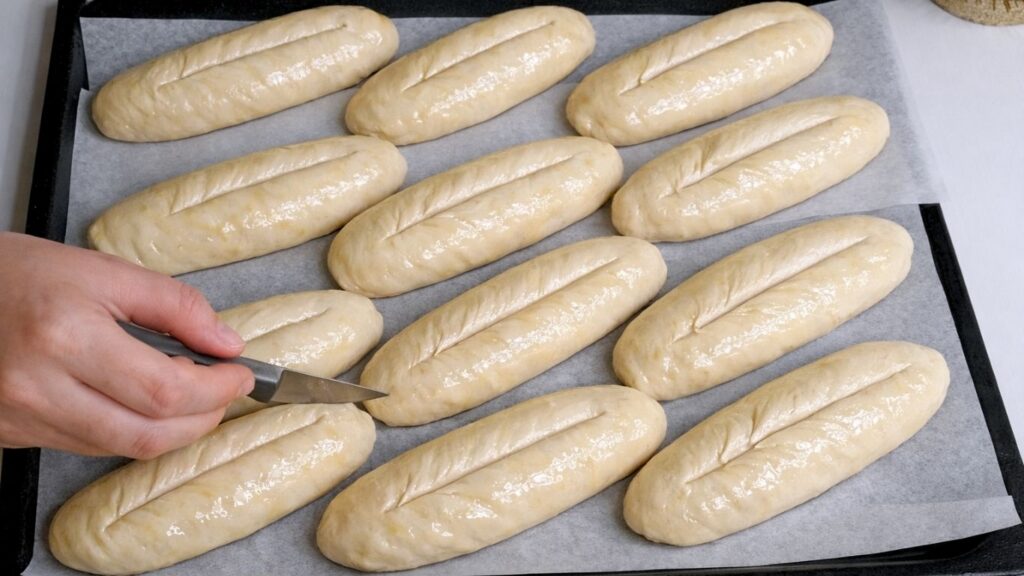 Shaped mini baguettes ready for baking