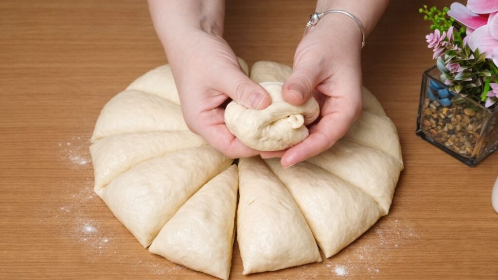 Shaping a dough ball by hand to form soft buns for the Easy Milk Buns Recipe.