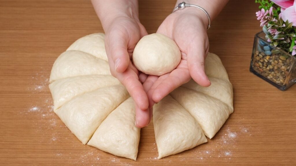 Smoothly shaped dough ball ready to become a soft bun in this Easy Milk Buns Recipe.