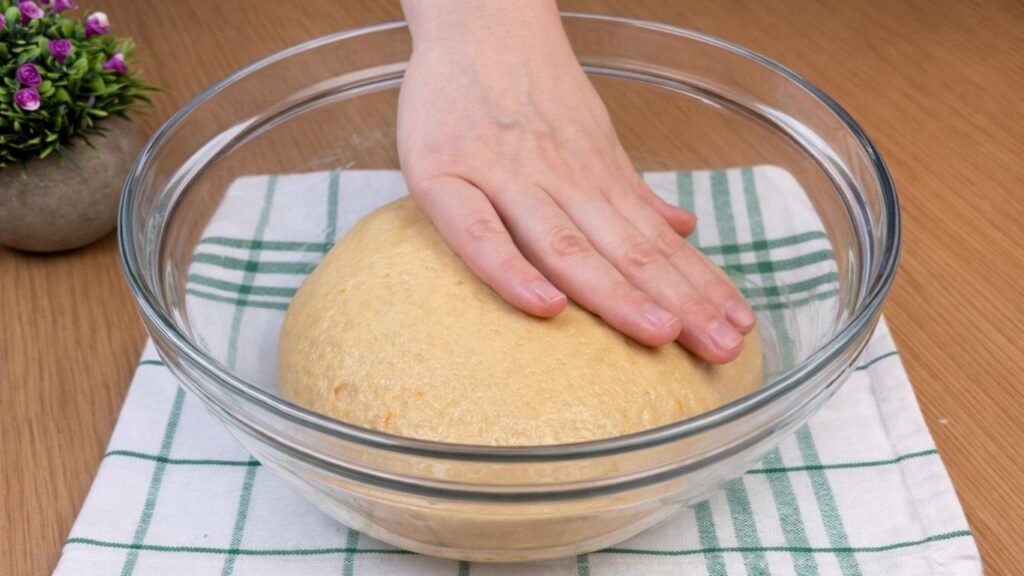 dough in a bowl lightly coated with oil ready to rise for blueberry lemon rolls