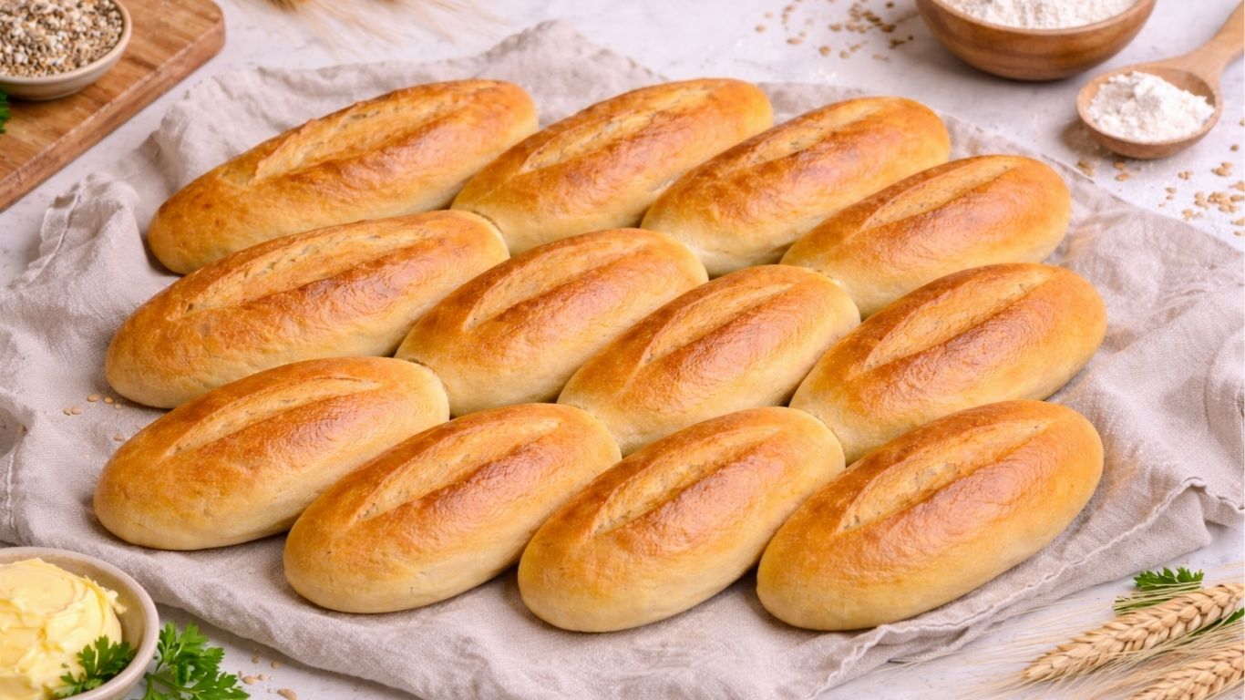 Golden homemade baguettes ready to serve