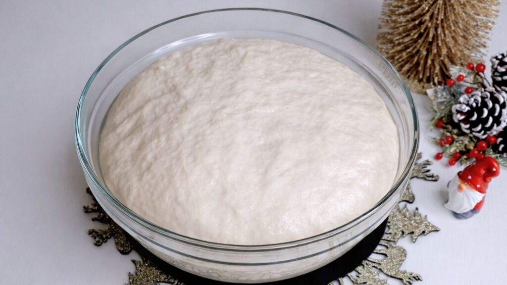 Homemade baguette dough doubled in size