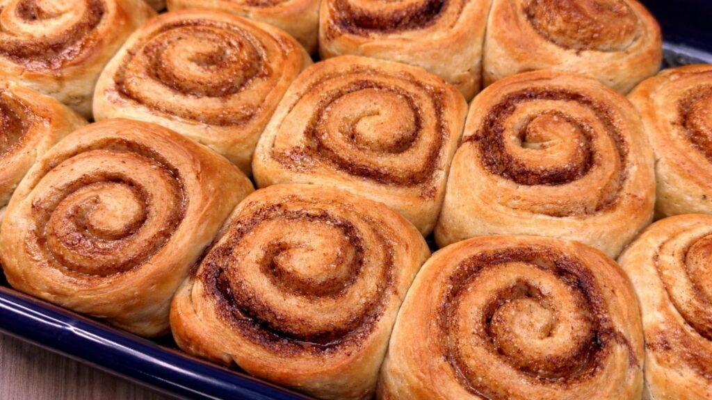 freshly baked homemade cinnamon rolls golden brown and soft