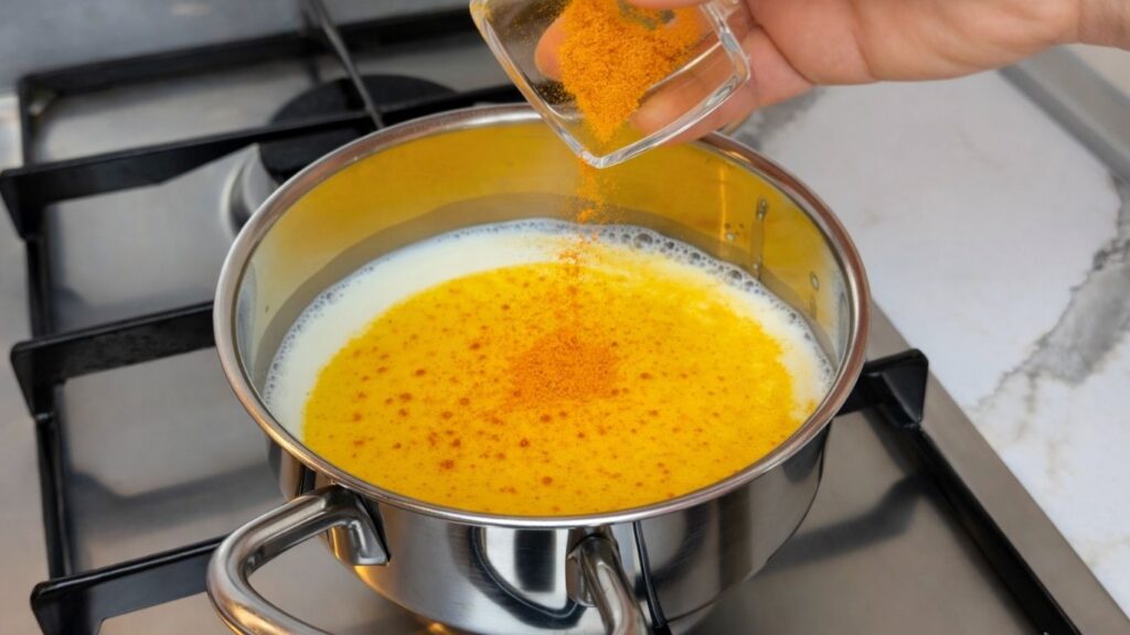 adding turmeric to lemon cream mixture