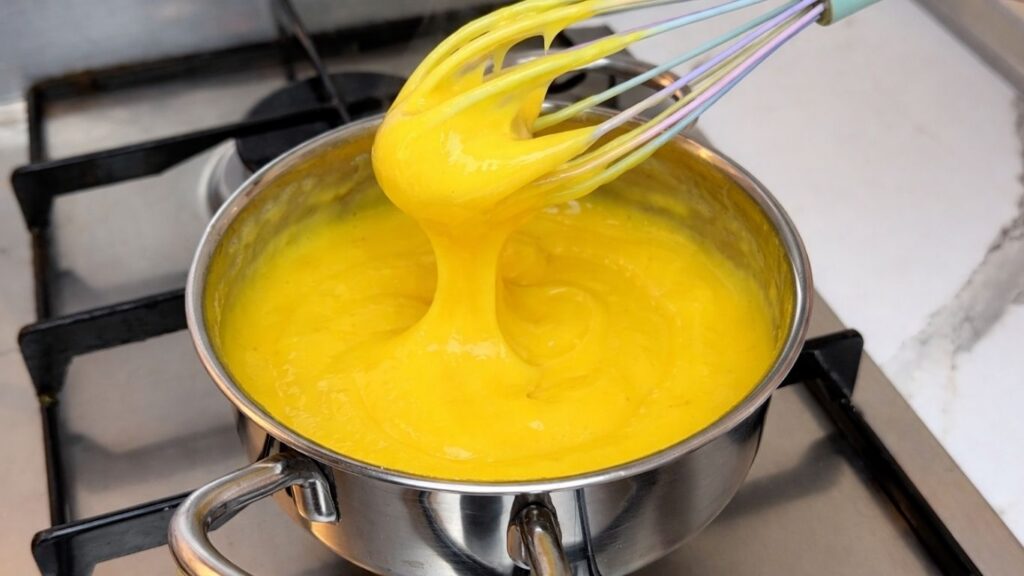 thick lemon cream in saucepan