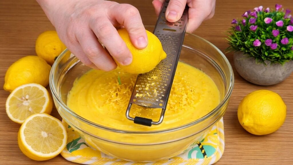 adding lemon zest to lemon cream filling
