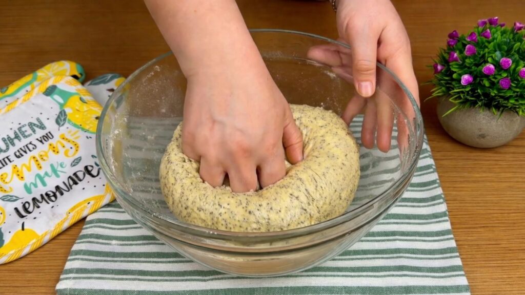 soft dough ready for rising lemon poppy seed rolls