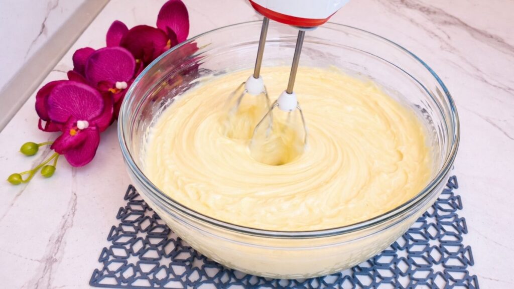 Whipped vanilla cream for pistachio cake filling