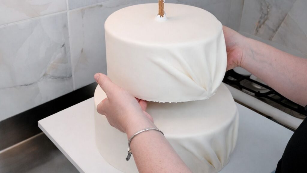 Assembling a 3-tier wedding cake
