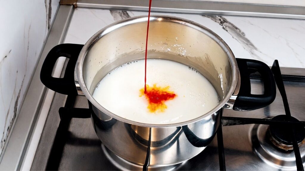 Cooking the lemon glaze for the top of the no-bake lemon cake