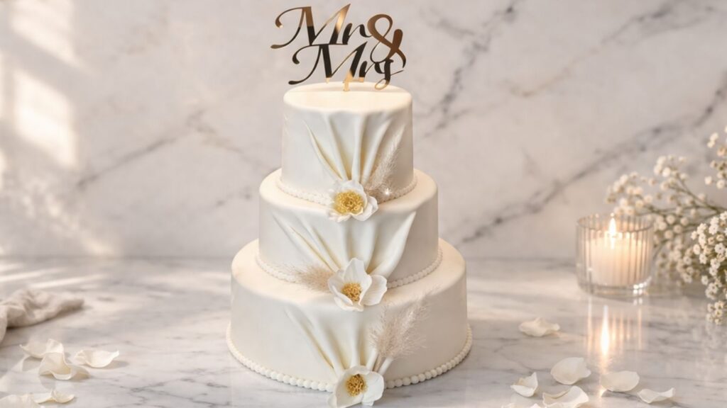 fondant covered wedding cake – smooth homemade fondant used for professional cake decorating