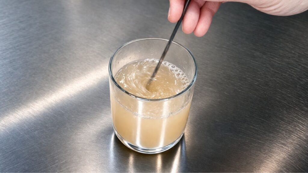 homemade fondant recipe – mixing gelatin powder with cold water in a bowl