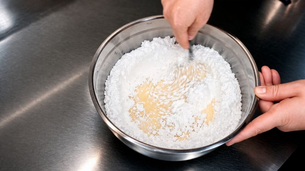homemade fondant recipe – mixing powdered sugar and dextrose mixture together