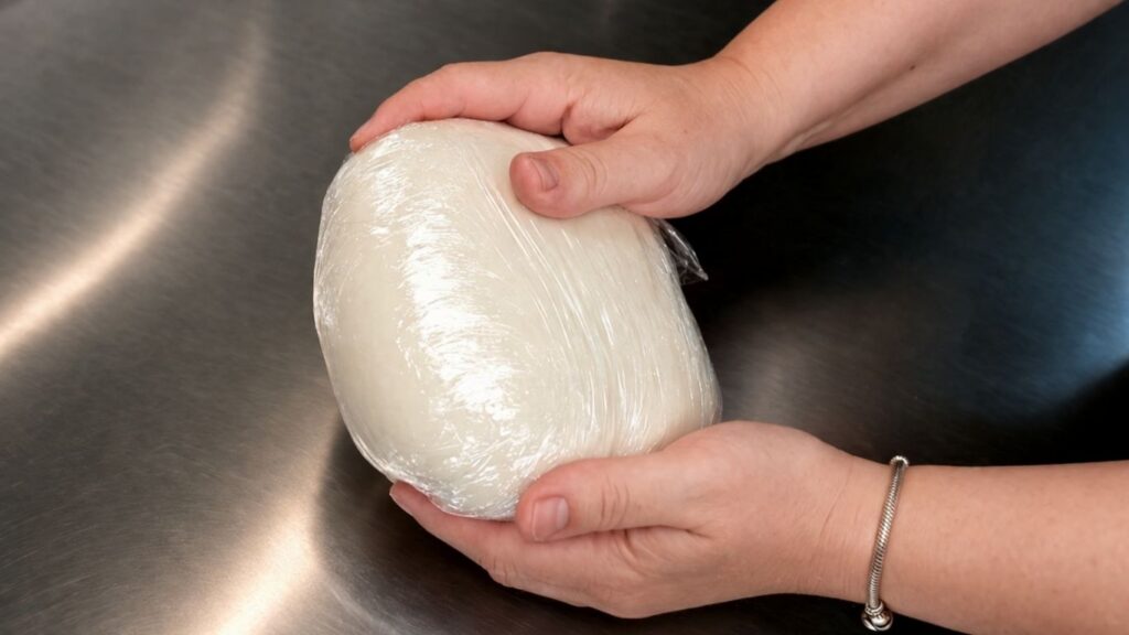 homemade fondant recipe – wrapping finished homemade fondant tightly in plastic wrap to rest
