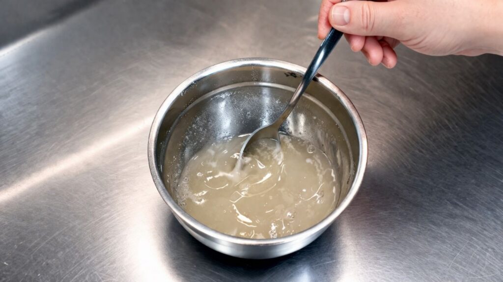 homemade fondant recipe – mixing bloomed gelatin into hot dextrose until fully combined