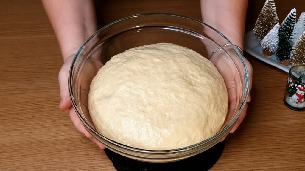 Risen chocolate star bread dough doubled in size and ready to be shaped.