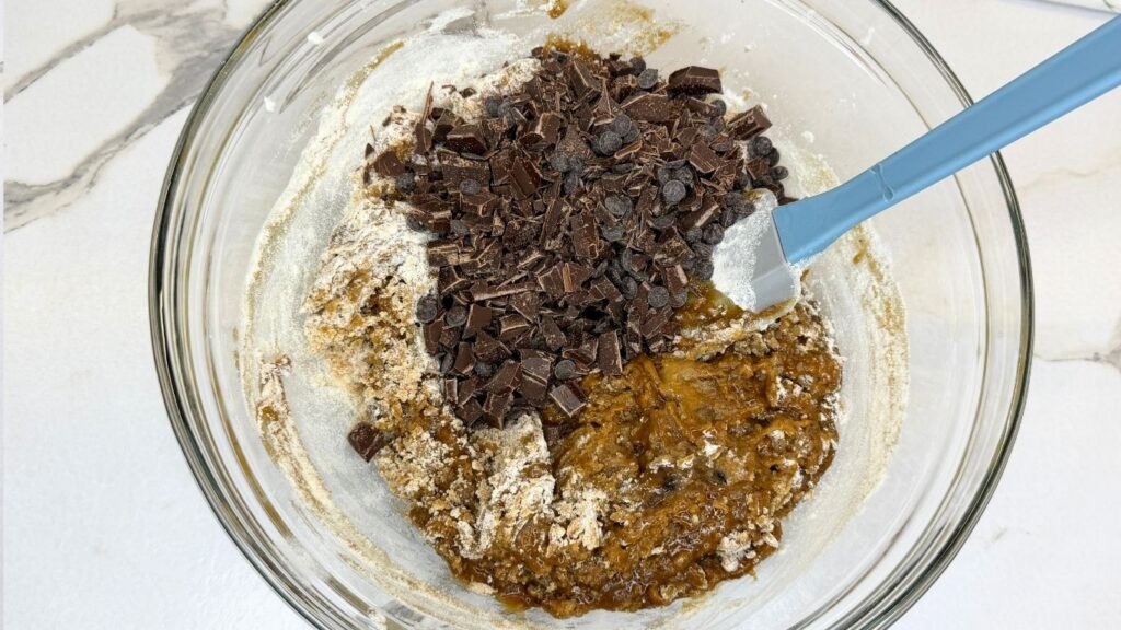 Chocolate added to the cookie dough mixture.