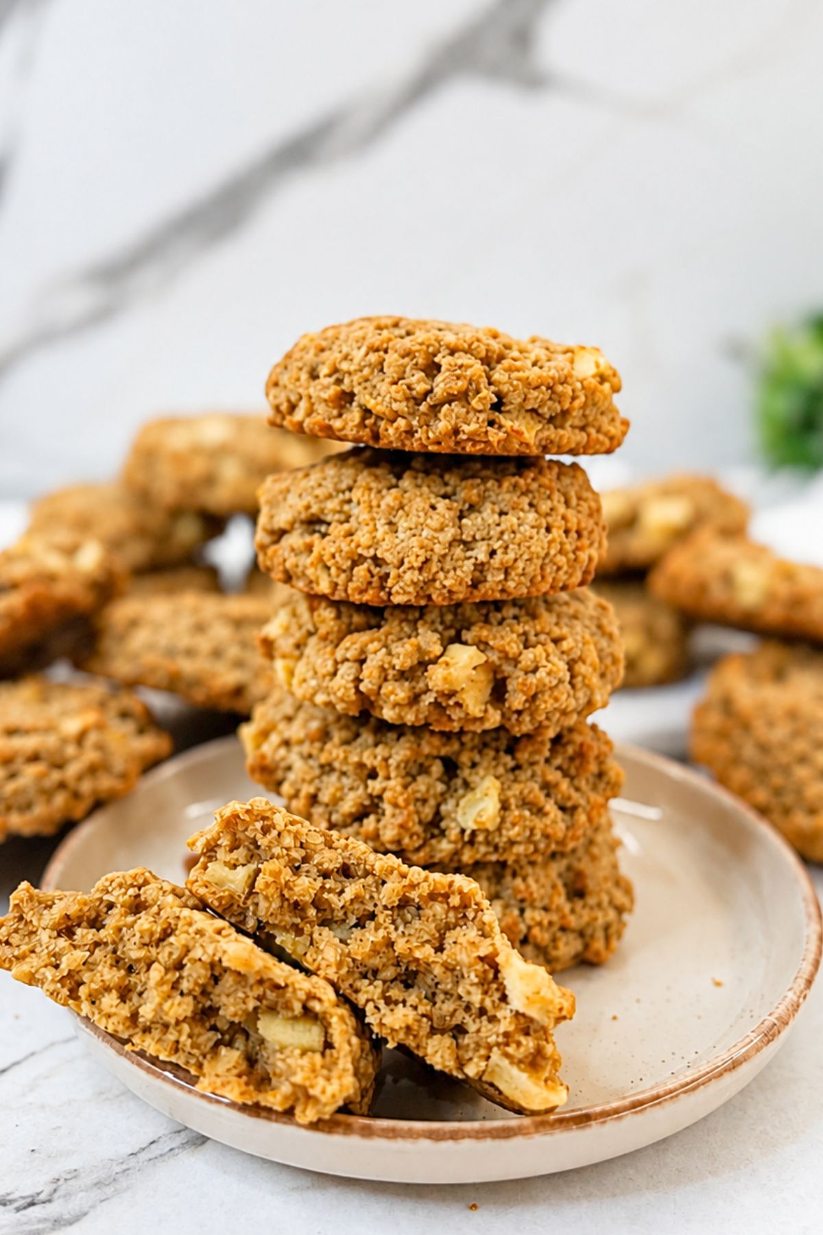 Gluten-free apple oatmeal cookies with cinnamon, rolled oats, and fresh apple pieces