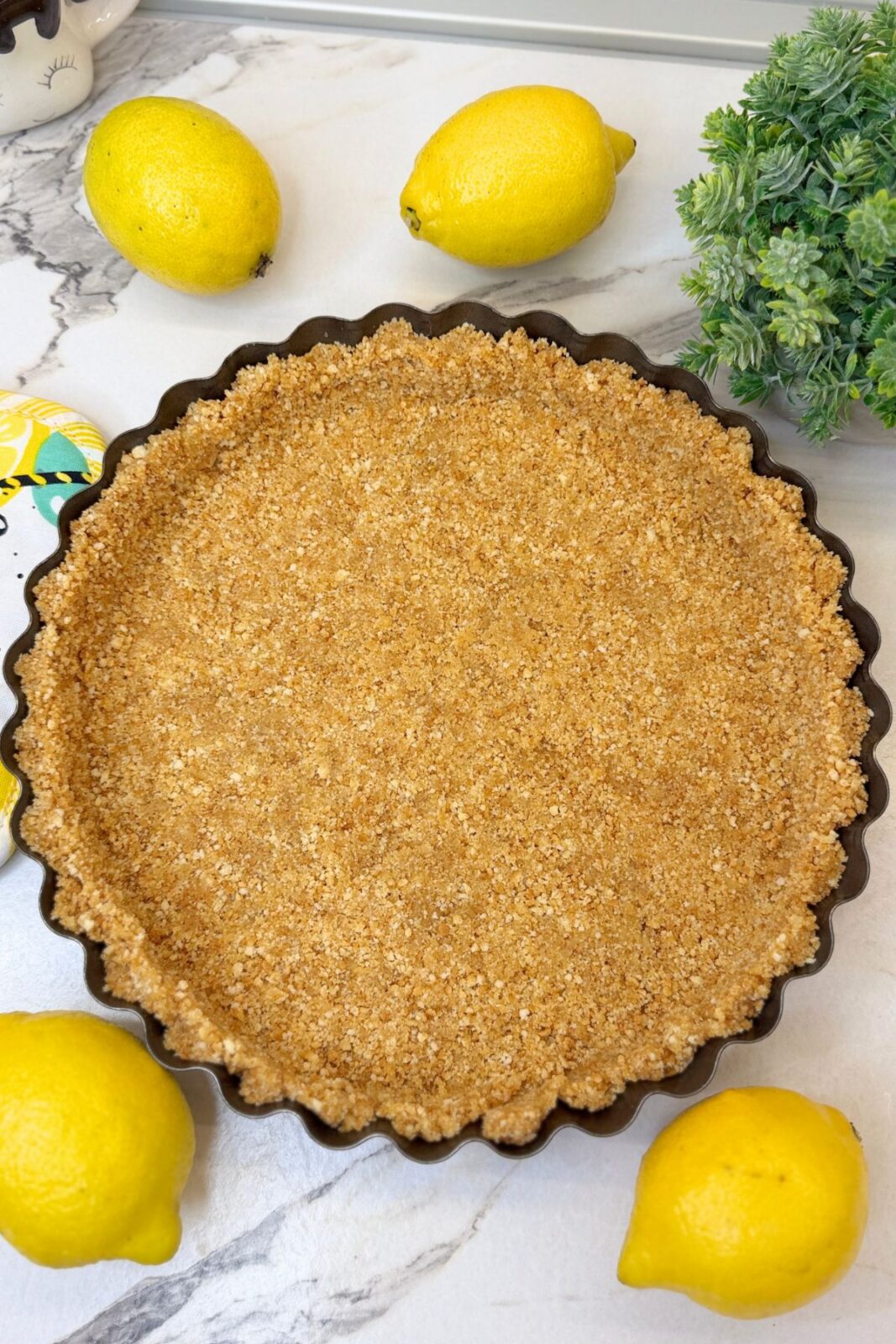 Graham cracker crust pressed evenly into a 10-inch tart pan