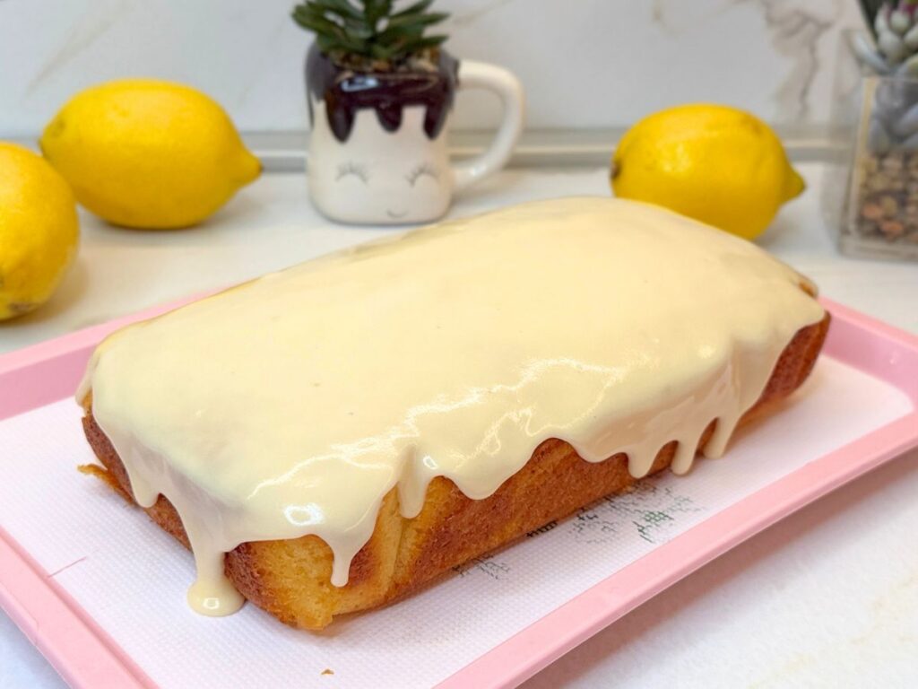 Lemon pound cake covered with a smooth lemon glaze
