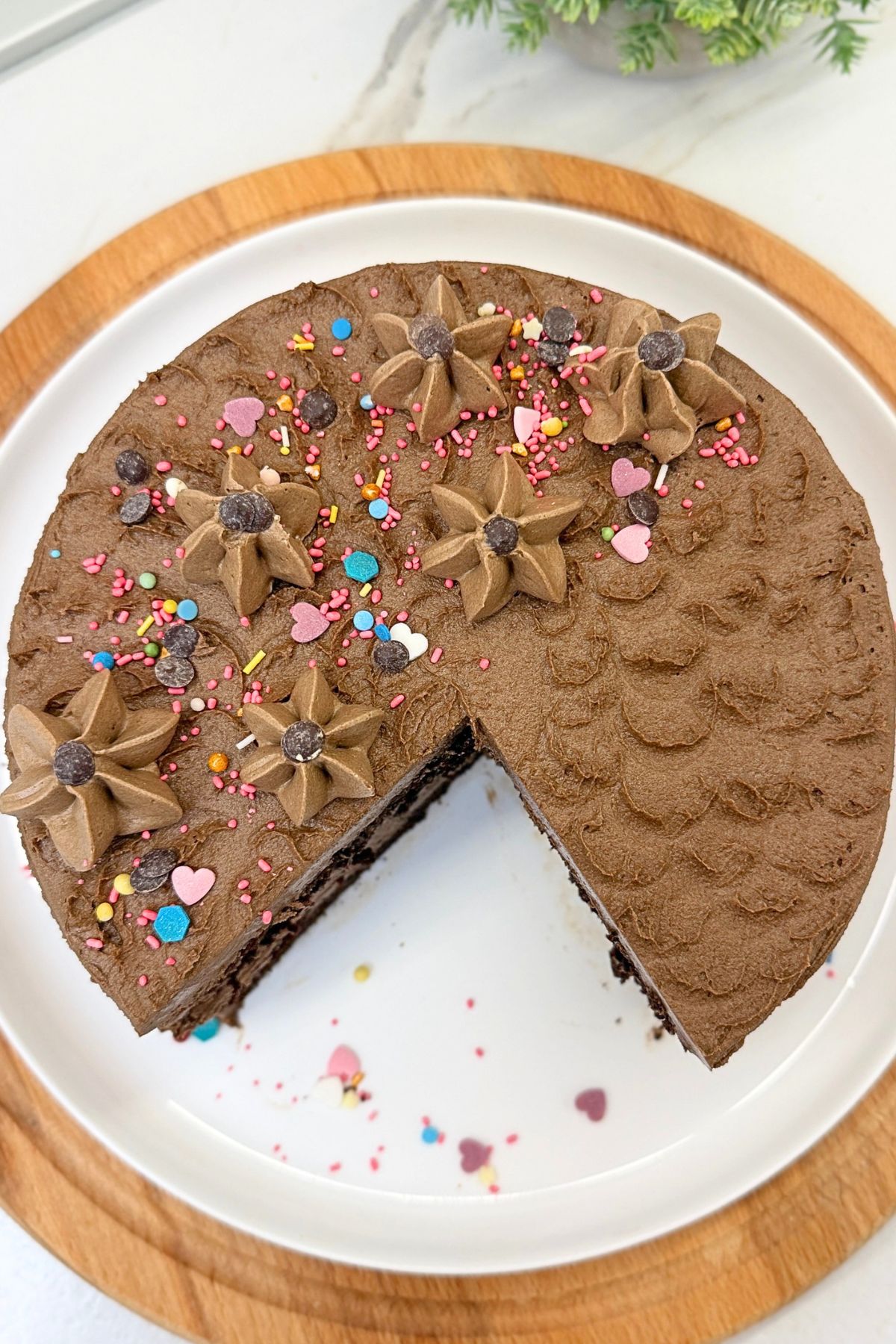 Decadent coffee chocolate cake with moist chocolate layers and creamy chocolate buttercream frosting