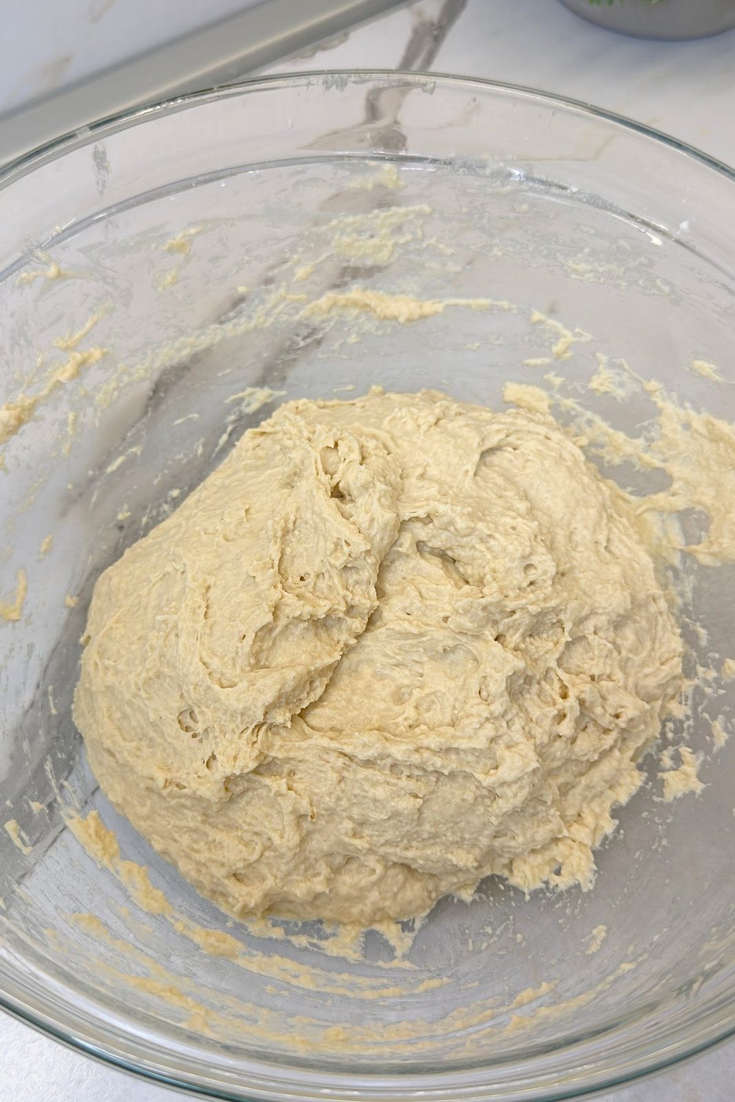 Mixed soft bread dough ready for the first rise
