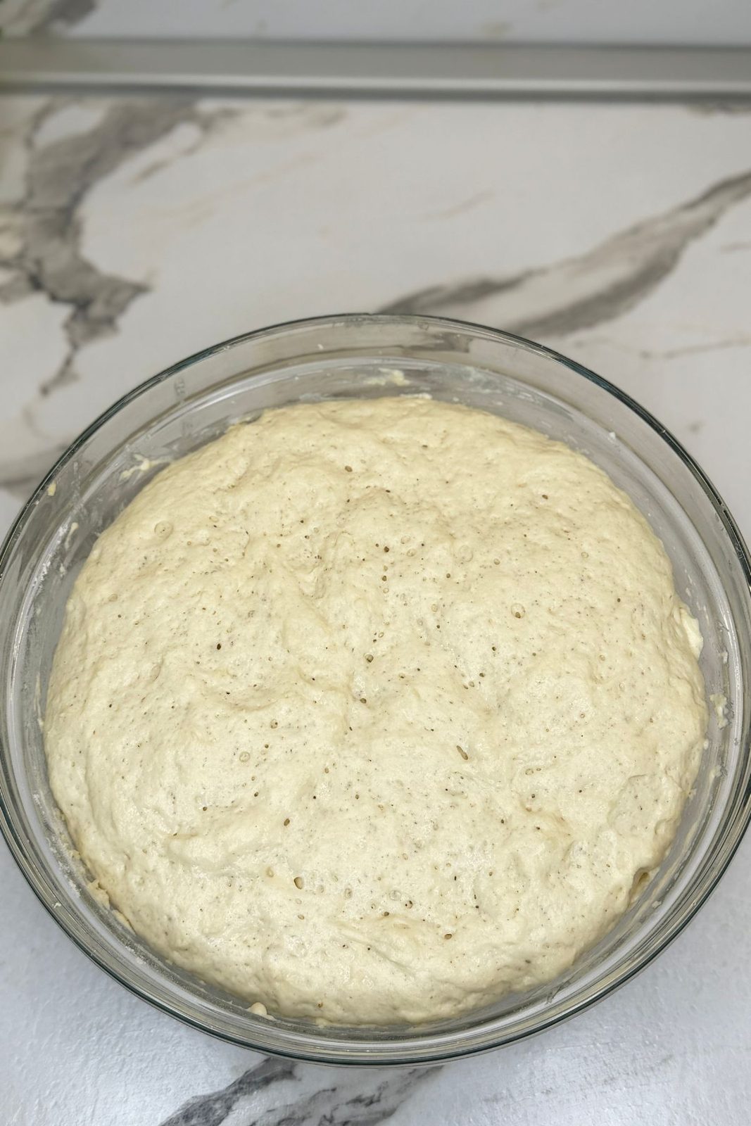 Homemade bread dough doubled in size after the first rise