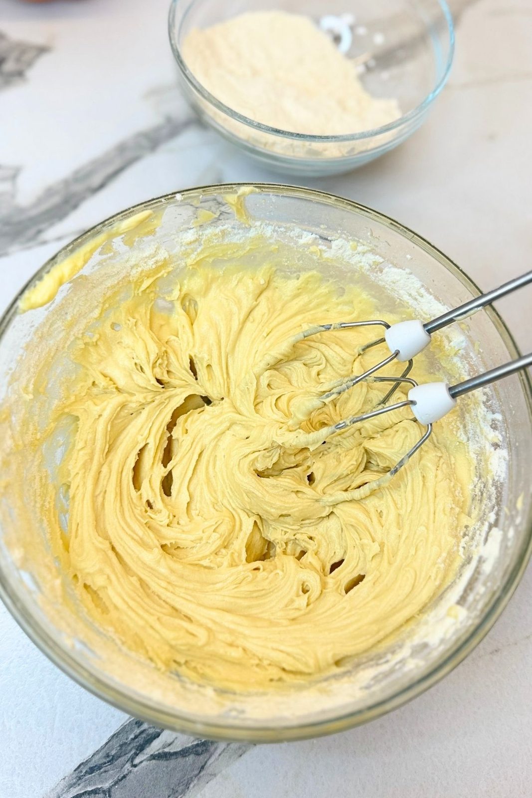Creamed butter and powdered sugar mixture for Cashew Meltaway Cookies
