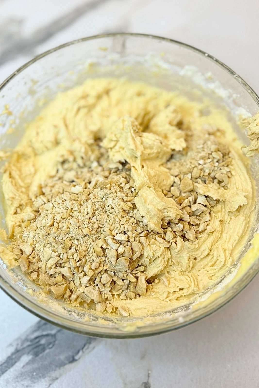 Finely chopped cashews added to soft meltaway cookie dough