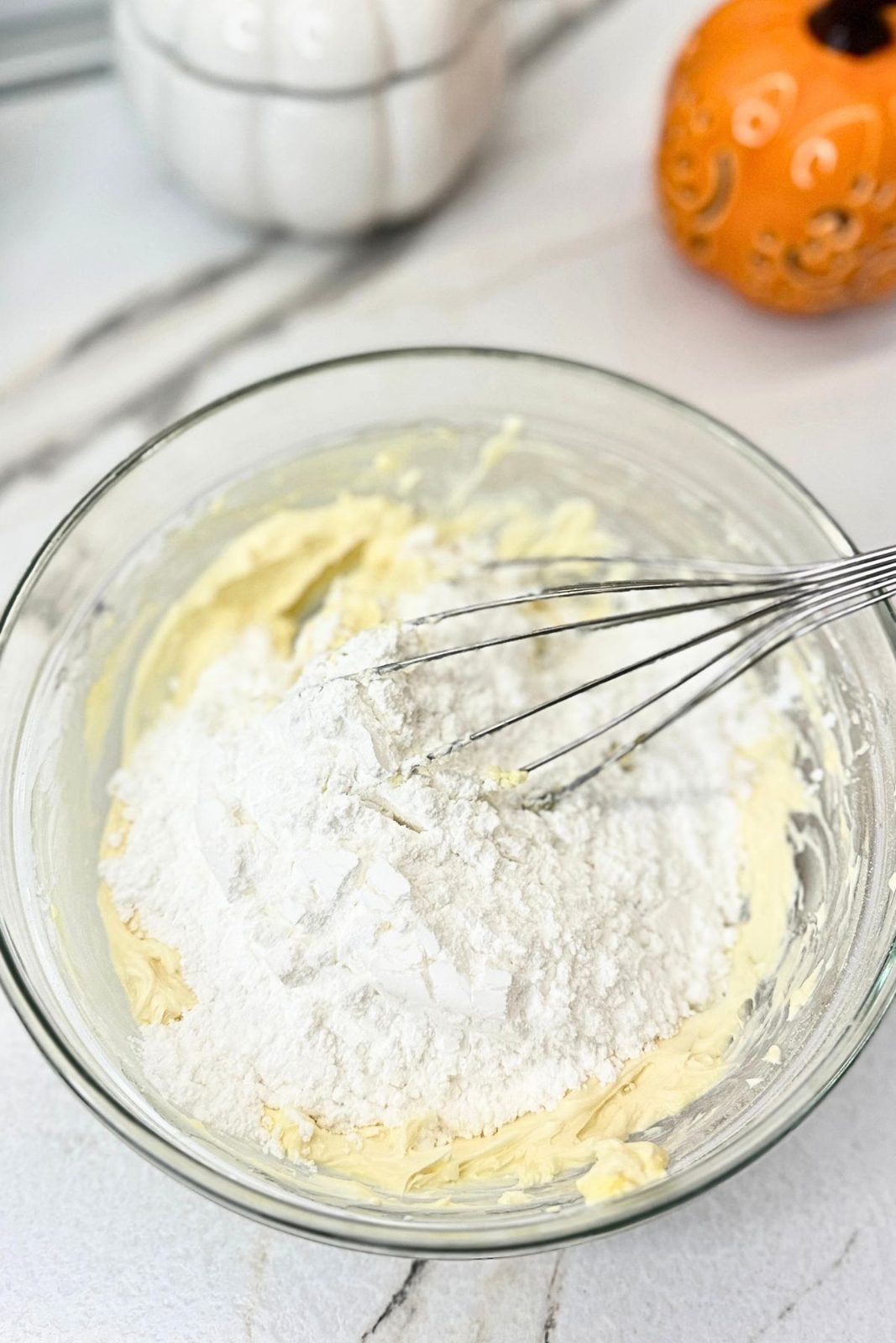 Powdered sugar and vanilla mixed into the cream cheese filling.